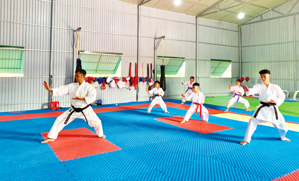 Một buổi tập luyện của các vận động viên tại Trung tâm Đào tạo, thi đấu Thể thao và Nghệ thuật tỉnh. Ảnh: Thu Hà