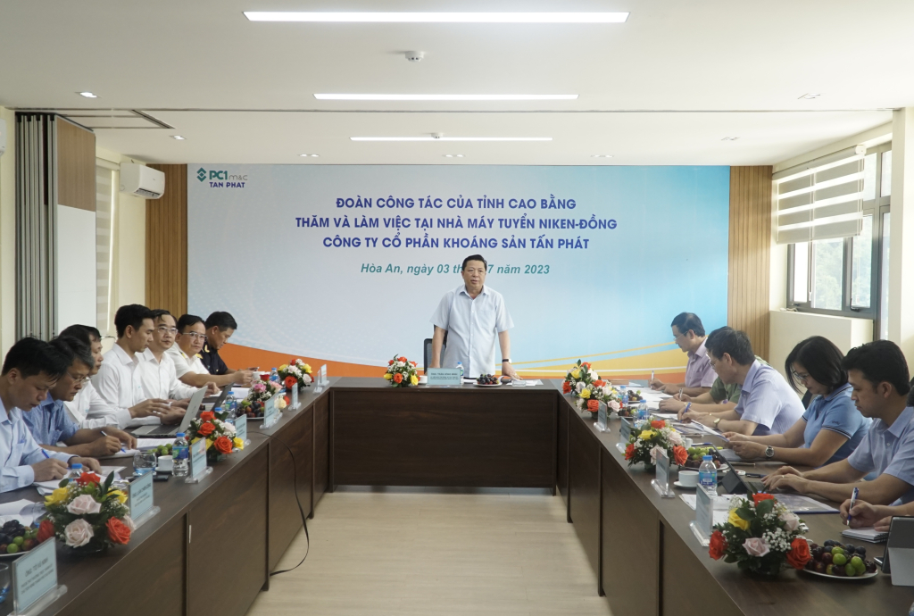 Bí thư tỉnh ủy Trần Hồng Minh phát biểu kết luận buổi làm việc.