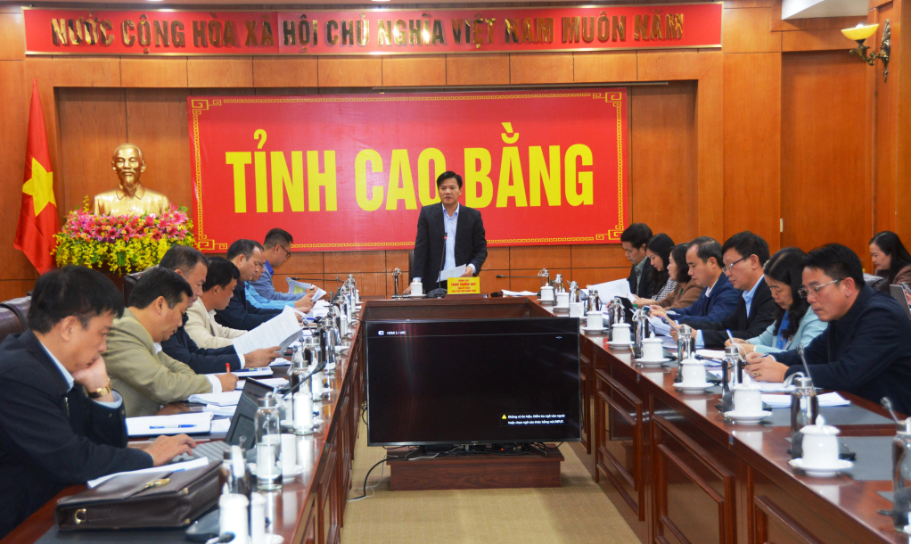 Phó Chủ tịch UBND tỉnh Trịnh Trường Huy phát biểu tại cuộc họp.